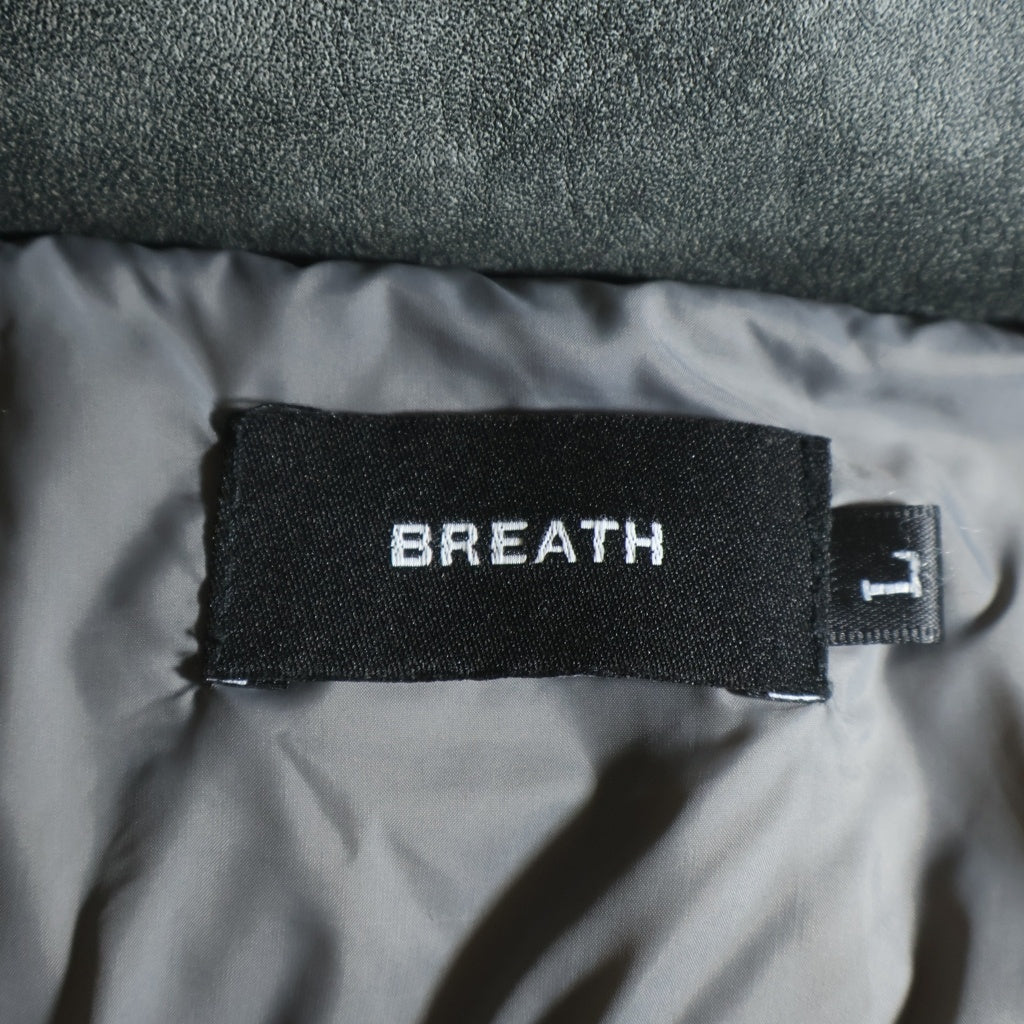 BREATH(ブレス) 24AW エンボスロゴ フェイクレザー スタンドカラー ショート ダウンジャケット グレー BR24AW-0010