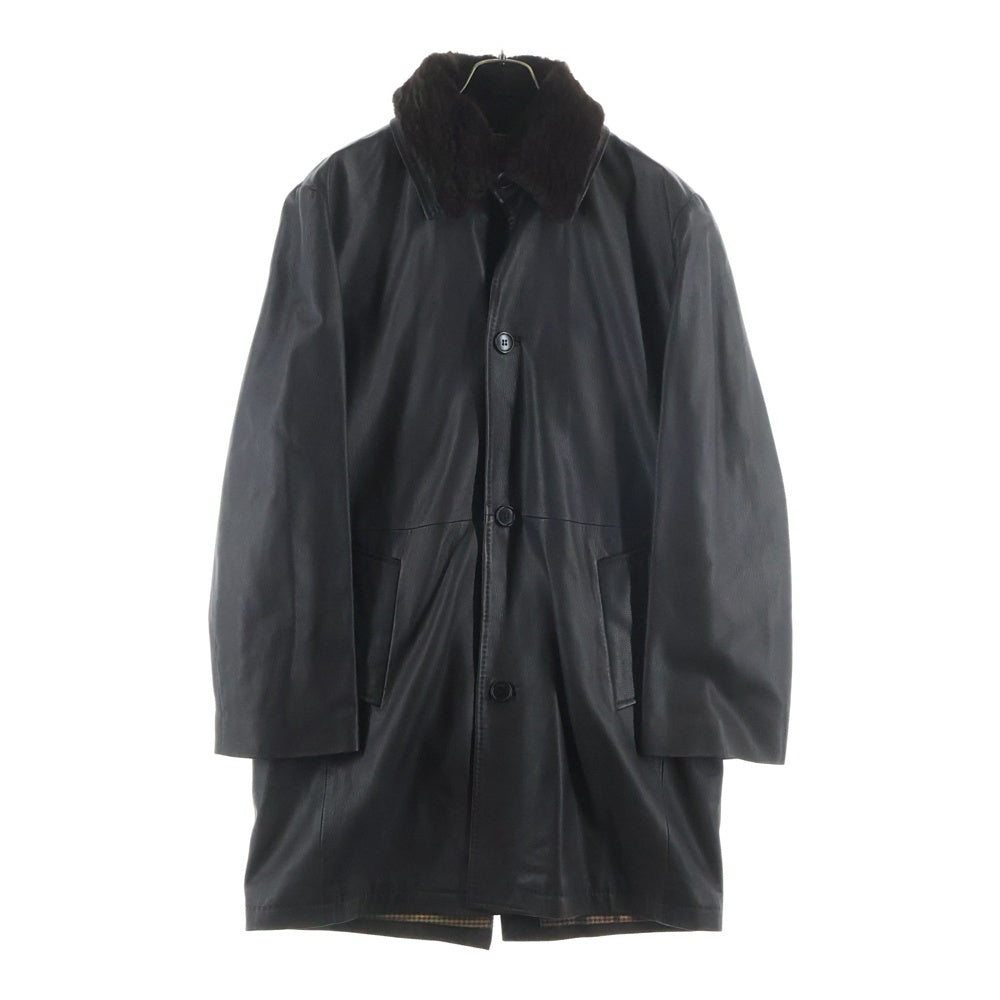 Chester Barrie(チェスターバリー) ラビットファーカラー レザー コート ブラウン レディース