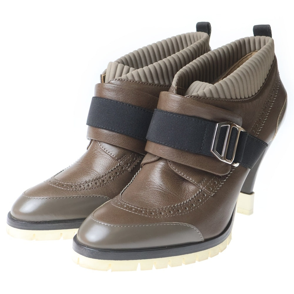 HERMES(エルメス) カーフレザー ストレッチニット ショートブーツ ブラウン レディース
