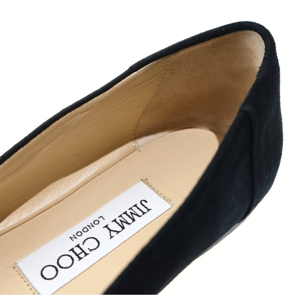 JIMMY CHOO(ジミーチュウ) ロゴテープ スエード コンビレザー フラットシューズ パンプス ブラック レディース