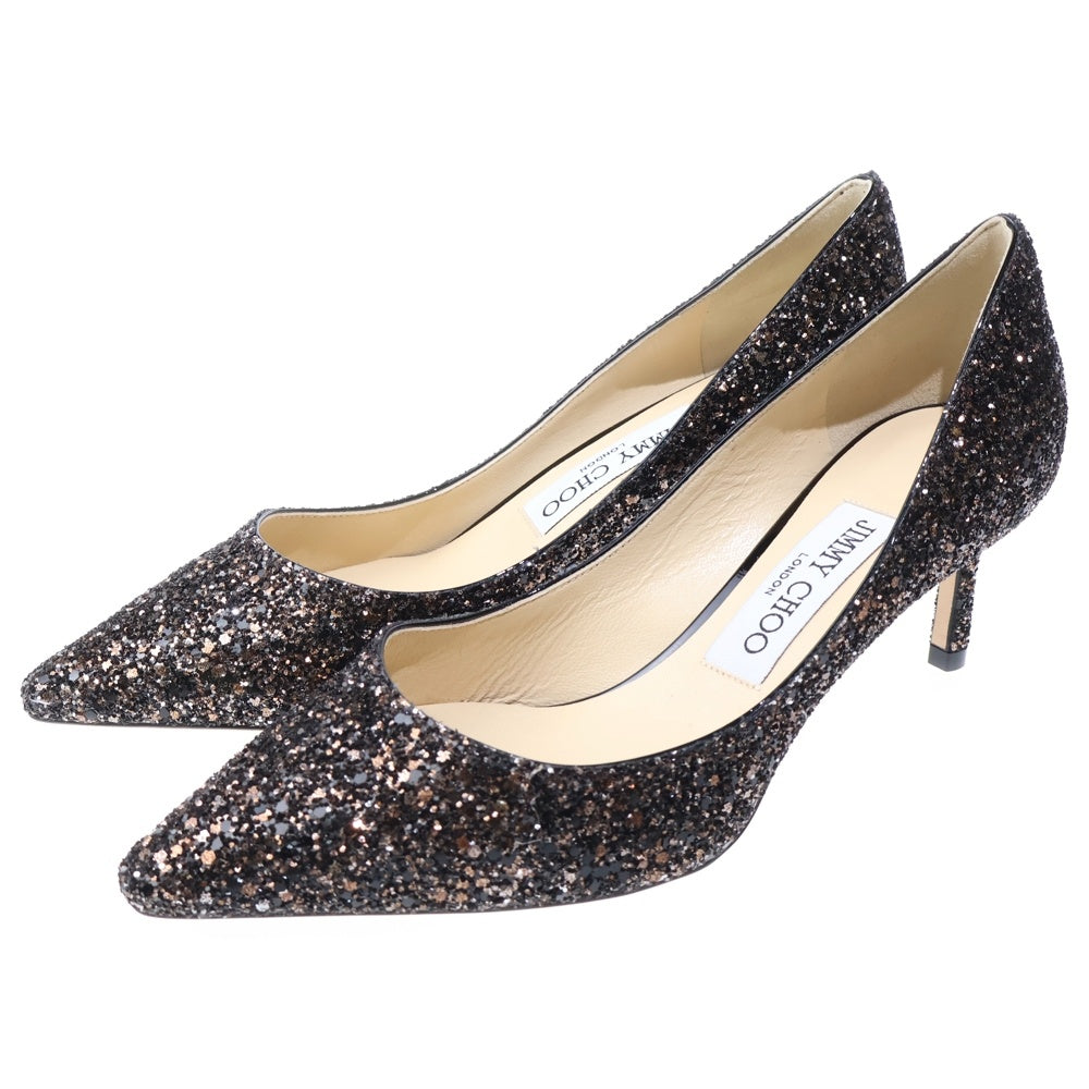 JIMMY CHOO(ジミーチュウ) ROMY 60 ラメグリッター ヒール パンプス シューズ ブラック/ゴールド レディース