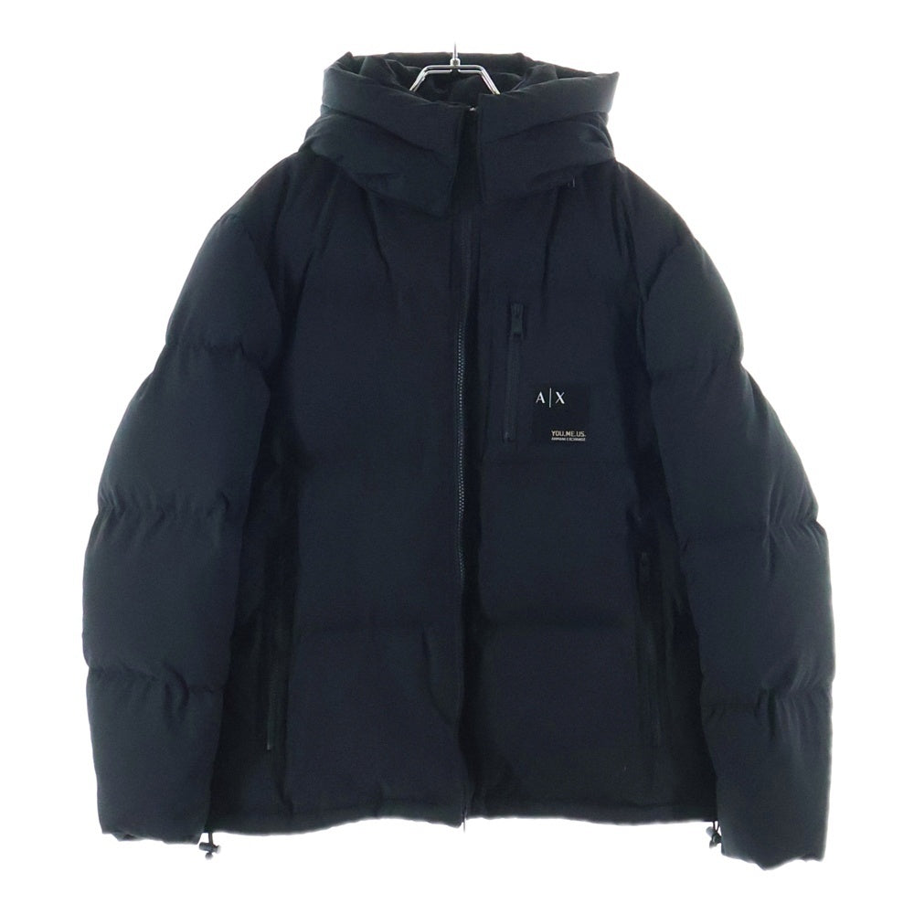 Armani Exchange(アルマーニ エクスチェンジ) ロゴプリントフード付きダウンジャケット ブラック 6LZB12 ZNICZ レディース