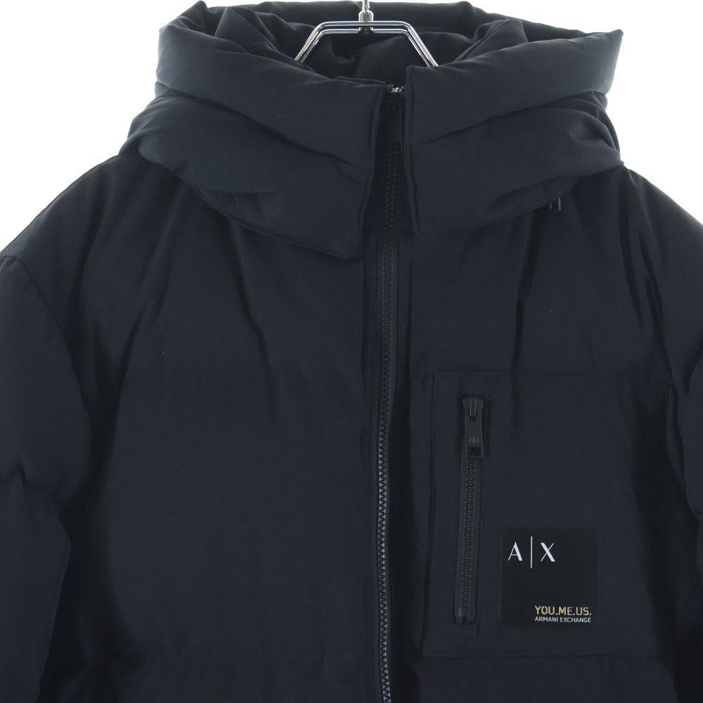 Armani Exchange(アルマーニ エクスチェンジ) ロゴプリントフード付きダウンジャケット ブラック 6LZB12 ZNICZ レディース