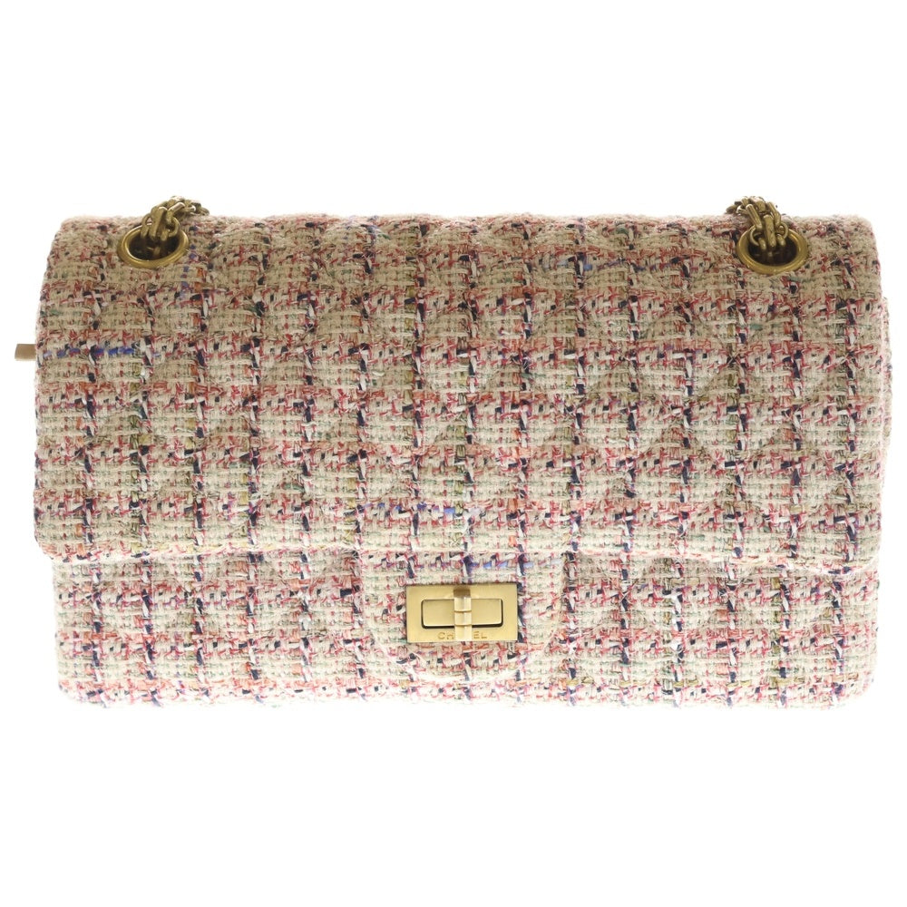 CHANEL(シャネル) 2.55 マトラッセ ダブルフラップ ダブルチェーン ショルダーバッグ ピンク ツイード GD金具 29442646 箱