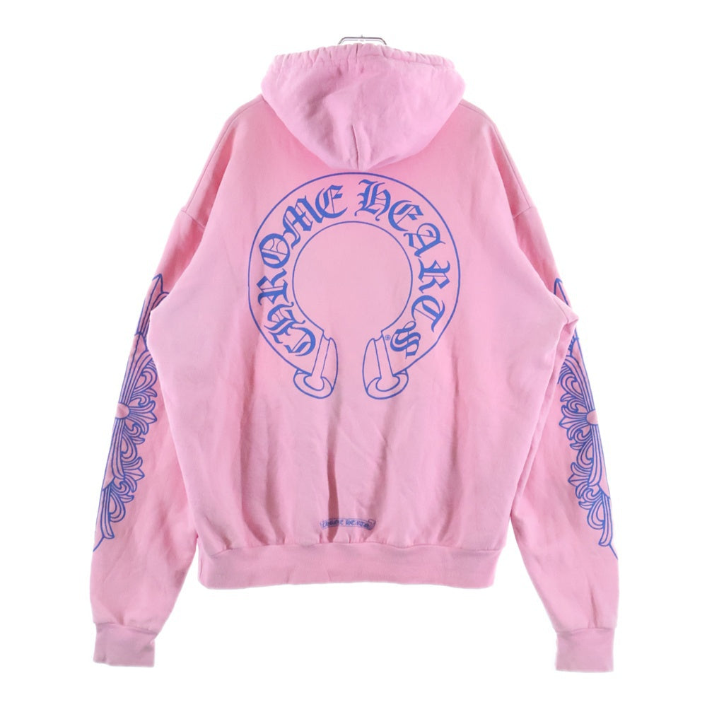 CHROME HEARTS(クロムハーツ) SWTSHRT PLVR 袖フローラルバックホースシュープリントプルオーバーパーカー フーディー ピンク/ブルー