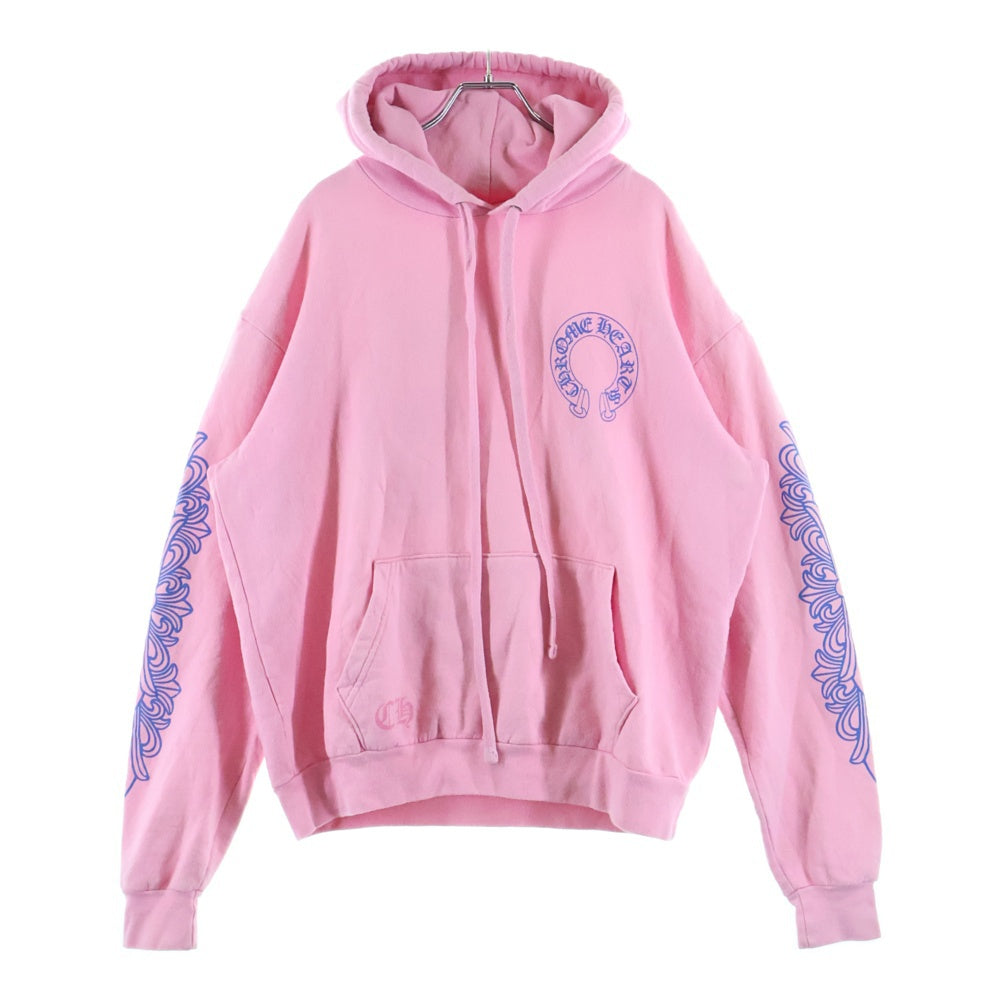 CHROME HEARTS(クロムハーツ) SWTSHRT PLVR 袖フローラルバックホースシュープリントプルオーバーパーカー フーディー ピンク/ブルー