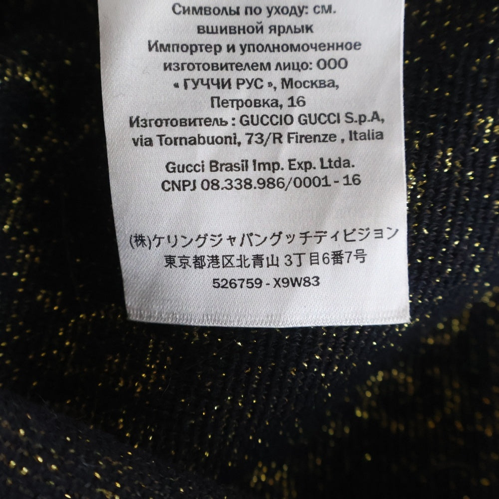 GUCCI(グッチ) GGコットンラメ ジャガード ファブリック トップス クルーネック 半袖ニット セーター ネイビー/ゴールド レディース 526759