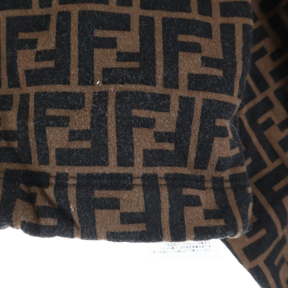 FENDI(フェンディ) ズッカ総柄 ローマ アモール 刺繍 クロップド プルオーバー スウェットパーカー フーディー ブラウン レディース FS7035