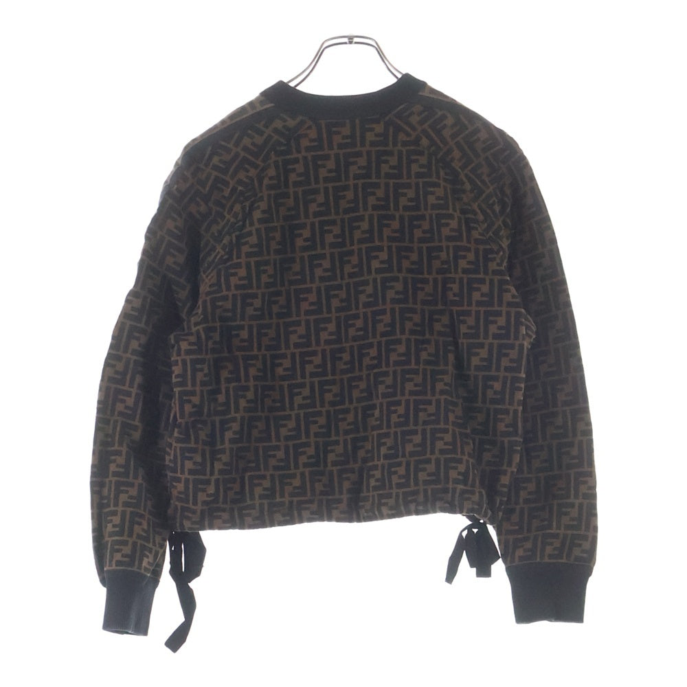 FENDI(フェンディ) ズッカ総柄 ロゴ刺繍 フロッキープリント クルーネック プルオーバー スウェットトレーナー ブラウン FS7102 レディース