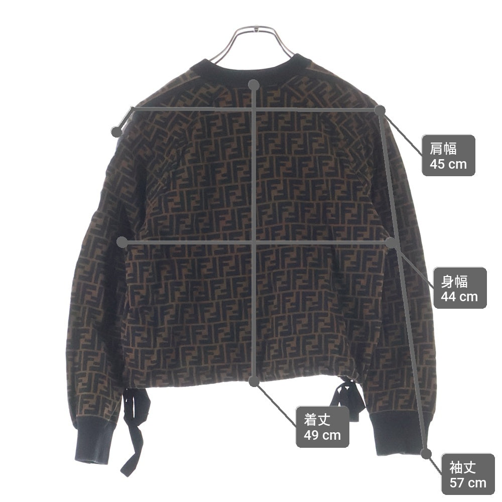 FENDI(フェンディ) ズッカ総柄 ロゴ刺繍 フロッキープリント クルーネック プルオーバー スウェットトレーナー ブラウン FS7102 レディース