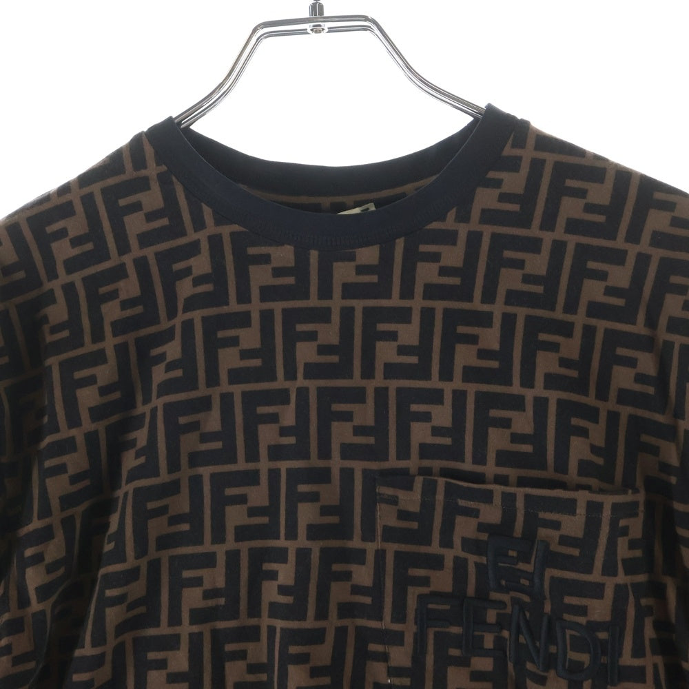 FENDI(フェンディ) FFロゴ刺繍 ズッカ総柄 クルーネック クロップド 半袖Tシャツ カットソー ブラウン レディース FS7136