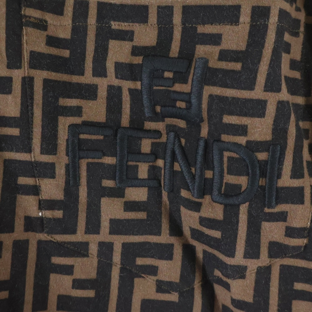 FENDI(フェンディ) FFロゴ刺繍 ズッカ総柄 クルーネック クロップド 半袖Tシャツ カットソー ブラウン レディース FS7136