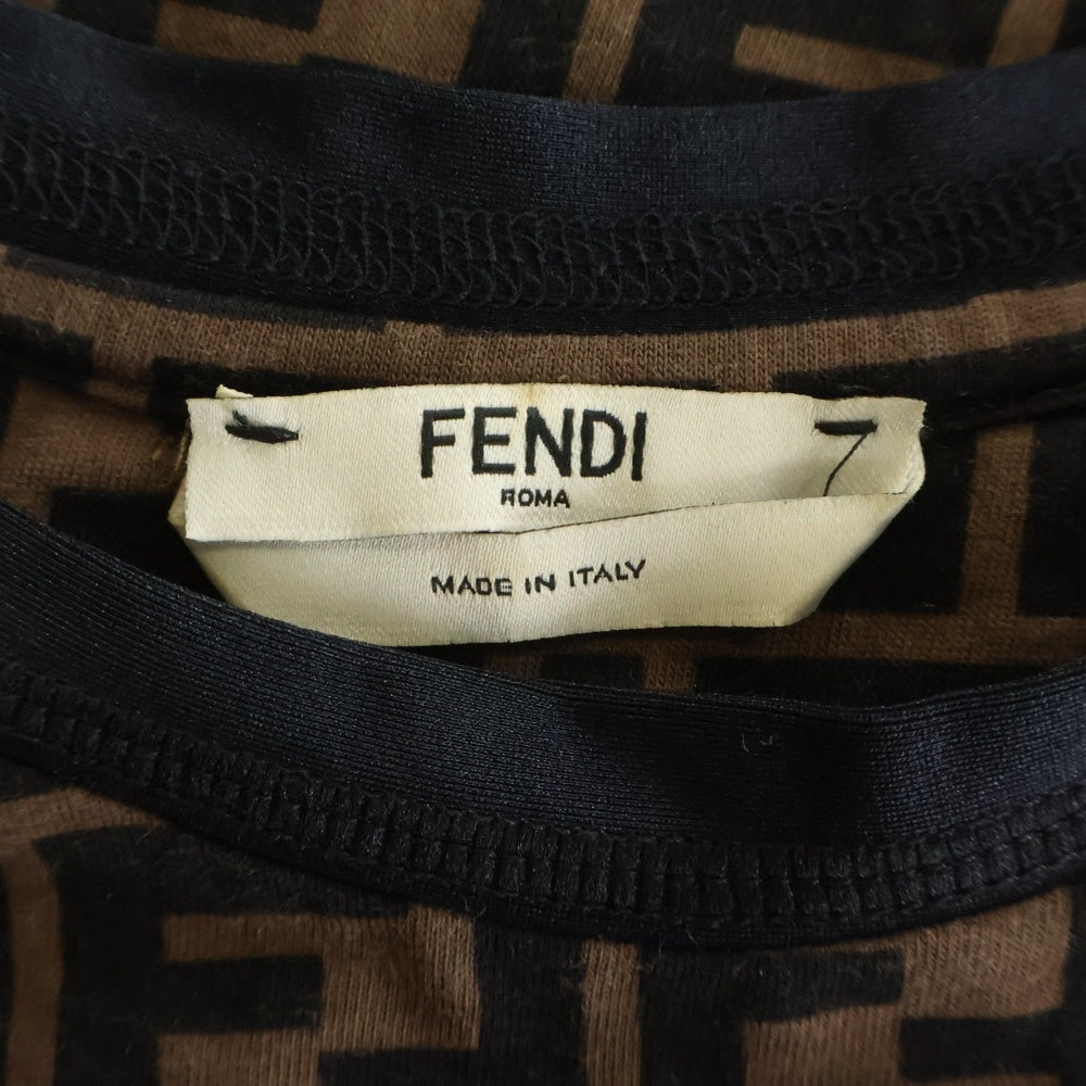 FENDI(フェンディ) FFロゴ刺繍 ズッカ総柄 クルーネック クロップド 半袖Tシャツ カットソー ブラウン レディース FS7136