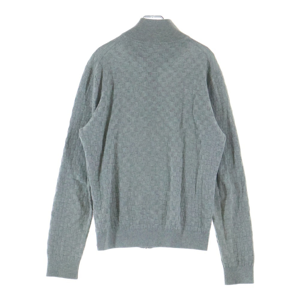 LOUIS VUITTON(ルイヴィトン) 20SS レザーワッペンロゴ ダミエジャガード ジップアップ ドライバーズ ニット ジャケット グレー HBN46WF99