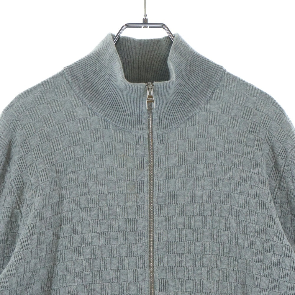 LOUIS VUITTON(ルイヴィトン) 20SS レザーワッペンロゴ ダミエジャガード ジップアップ ドライバーズ ニット ジャケット グレー HBN46WF99