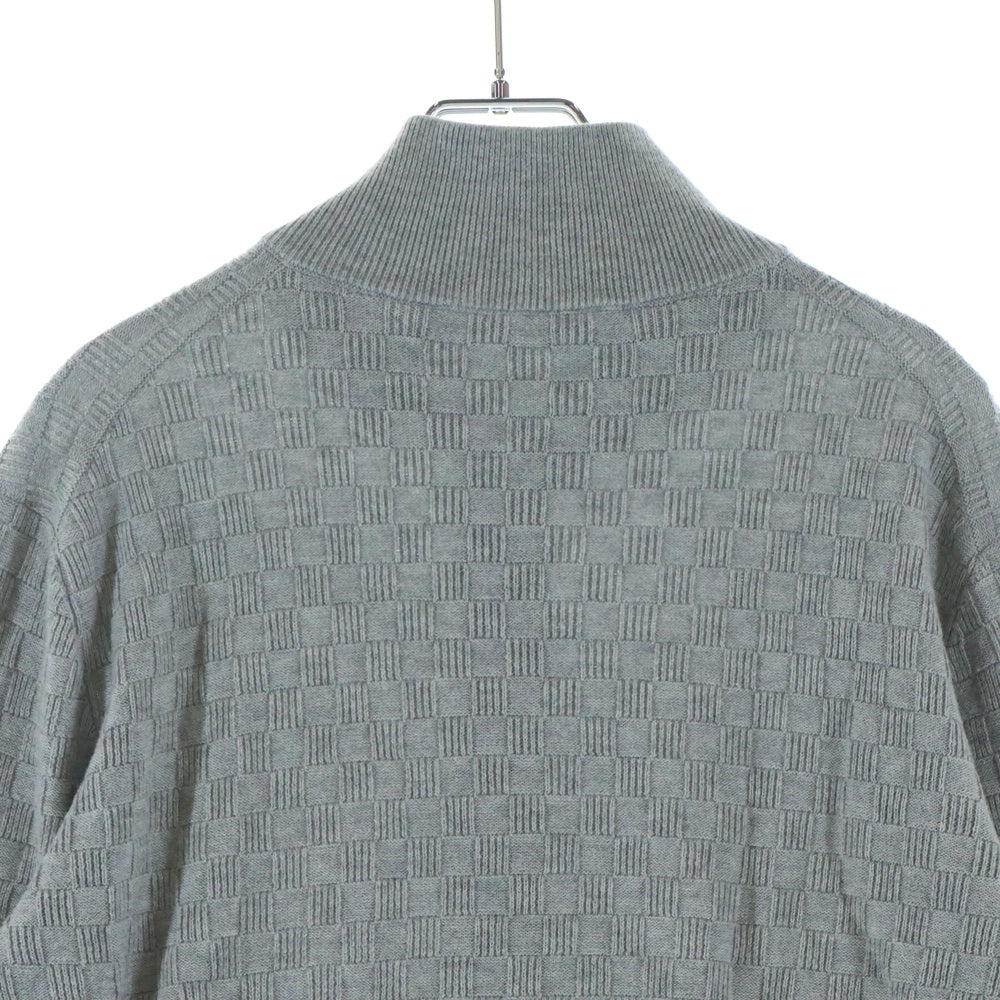LOUIS VUITTON(ルイヴィトン) 20SS レザーワッペンロゴ ダミエジャガード ジップアップ ドライバーズ ニット ジャケット グレー HBN46WF99