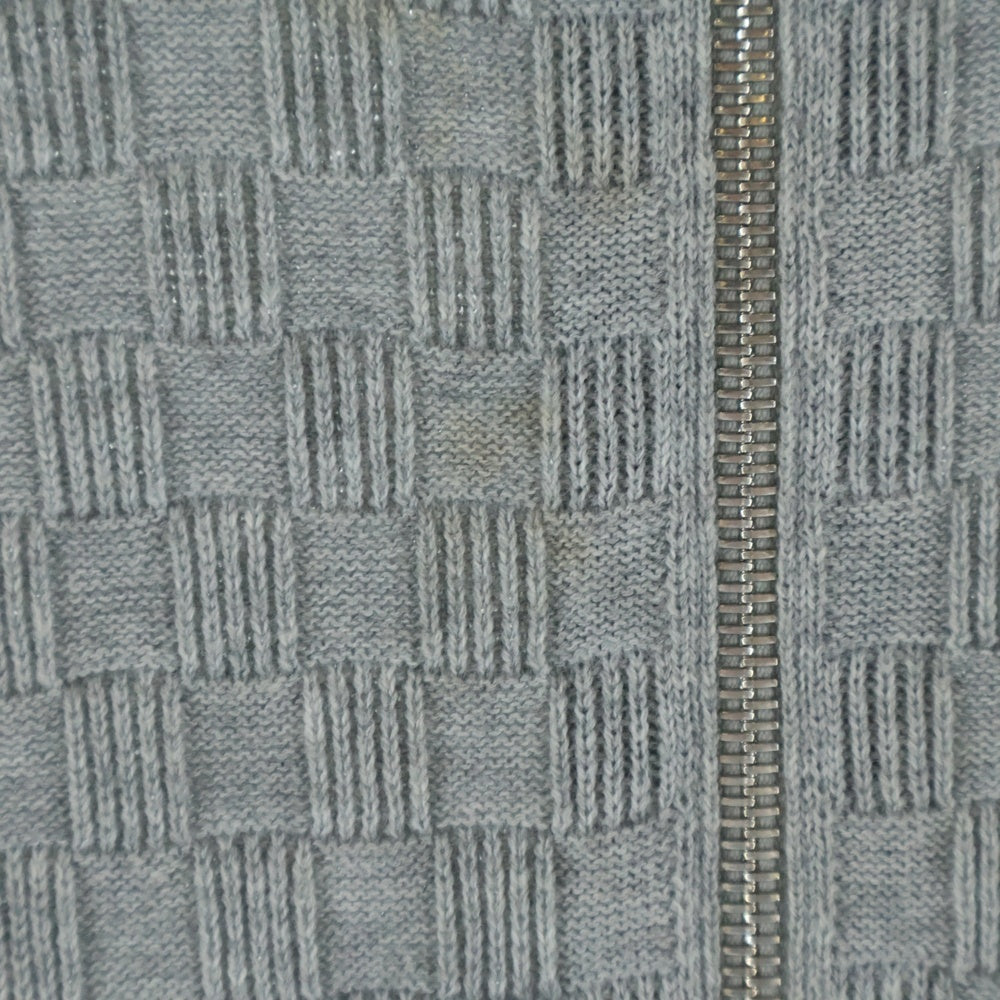 LOUIS VUITTON(ルイヴィトン) 20SS レザーワッペンロゴ ダミエジャガード ジップアップ ドライバーズ ニット ジャケット グレー HBN46WF99