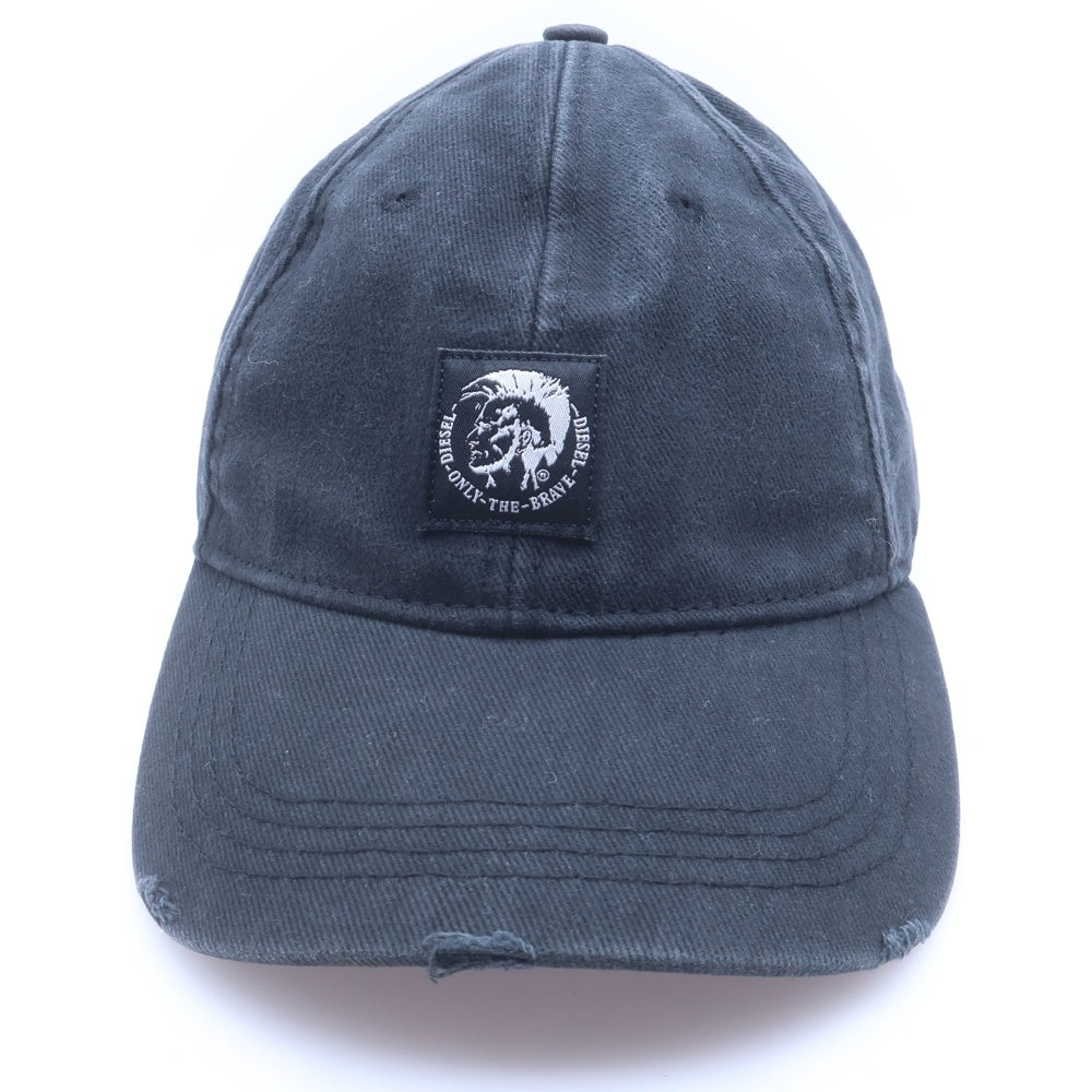 DIESEL(ディーゼル) ロゴ刺繍 ダメージ加工 ベースボールキャップ ブラック