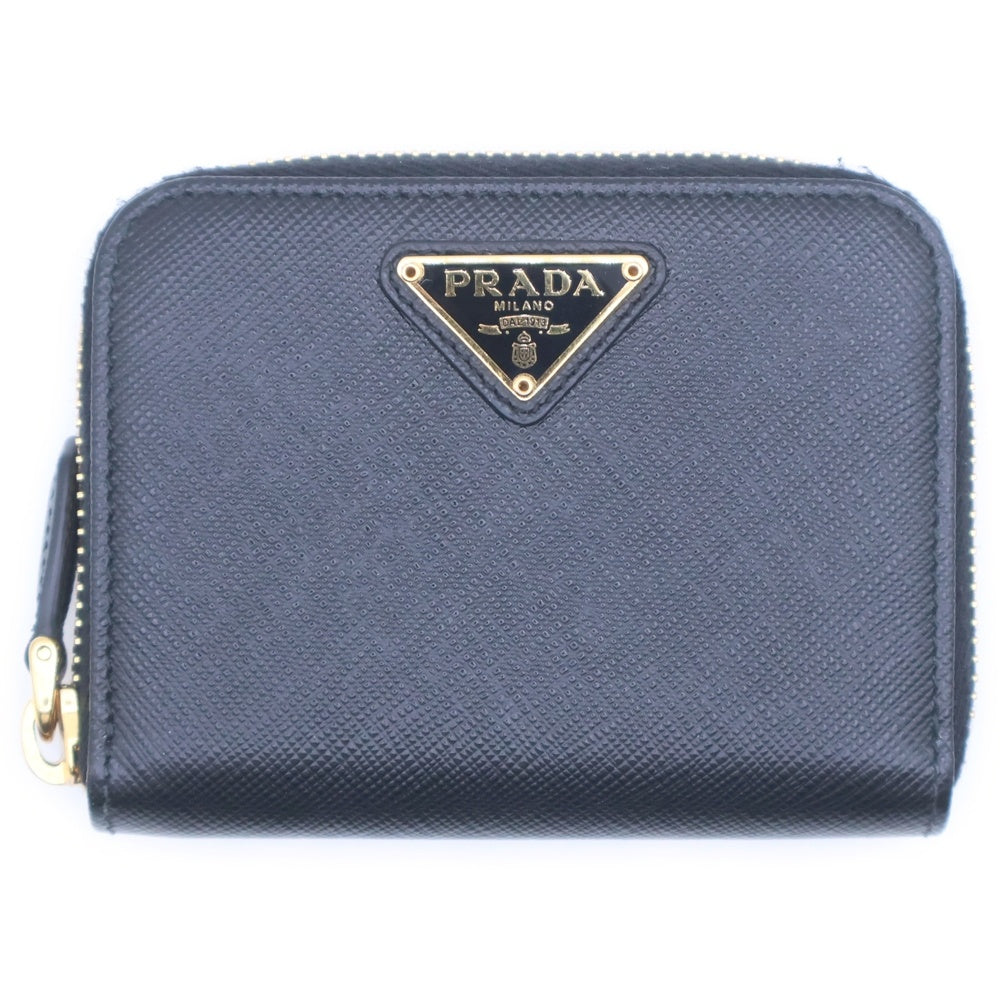 PRADA(プラダ) トライアングルロゴ コインケース ミニ財布 ブラック サフィアーノ レザー ゴールド金具 レディース