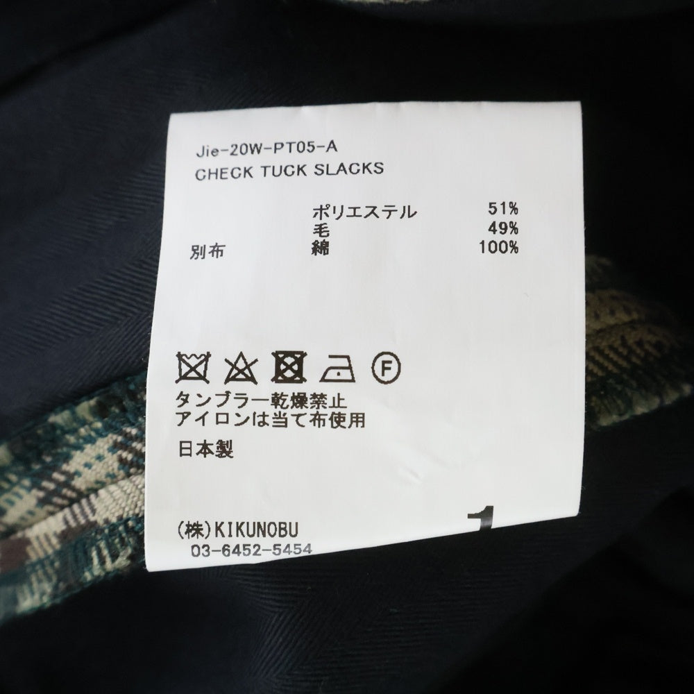 Jieda(ジエダ) 20AW チェック総柄スラックスパンツ ベージュ Jie-20W-PT05-A レディース