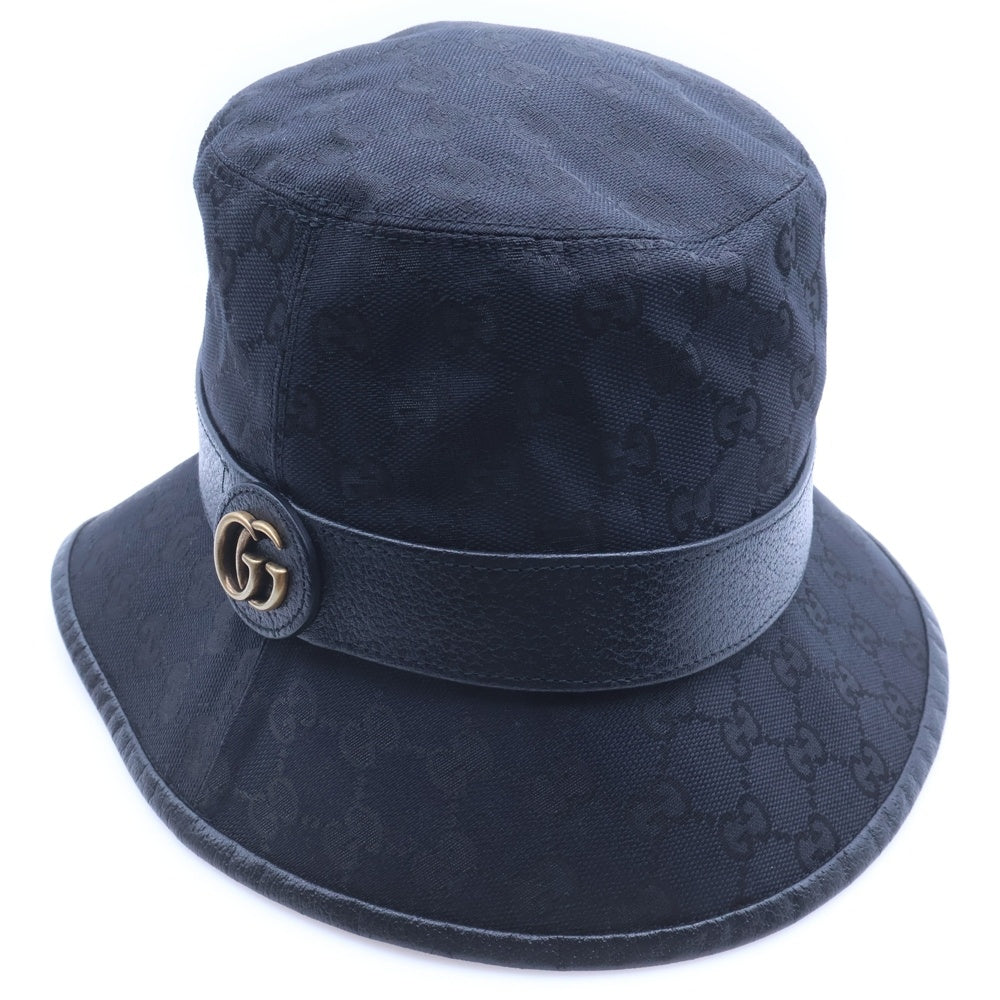 GUCCI(グッチ) GGキャンバス GGマーモント レザー バケットハット ブラック 576587 4HG53