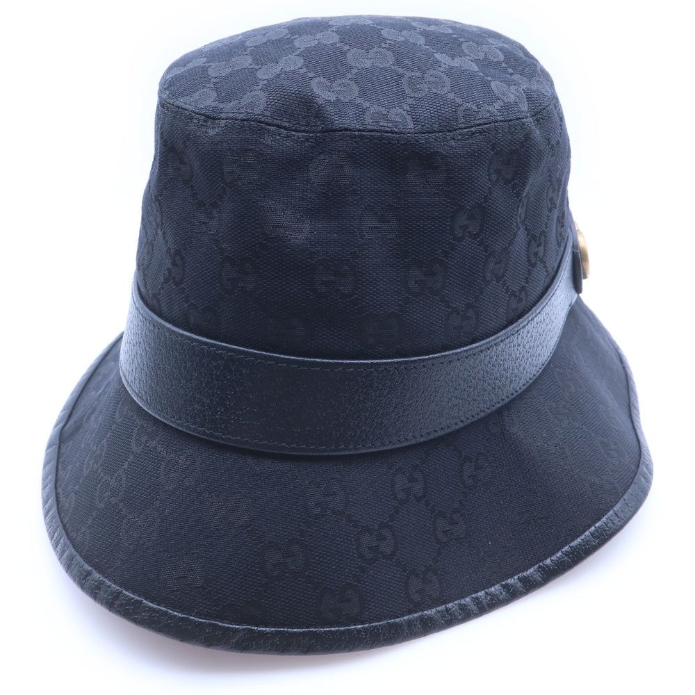 GUCCI(グッチ) GGキャンバス GGマーモント レザー バケットハット ブラック 576587 4HG53