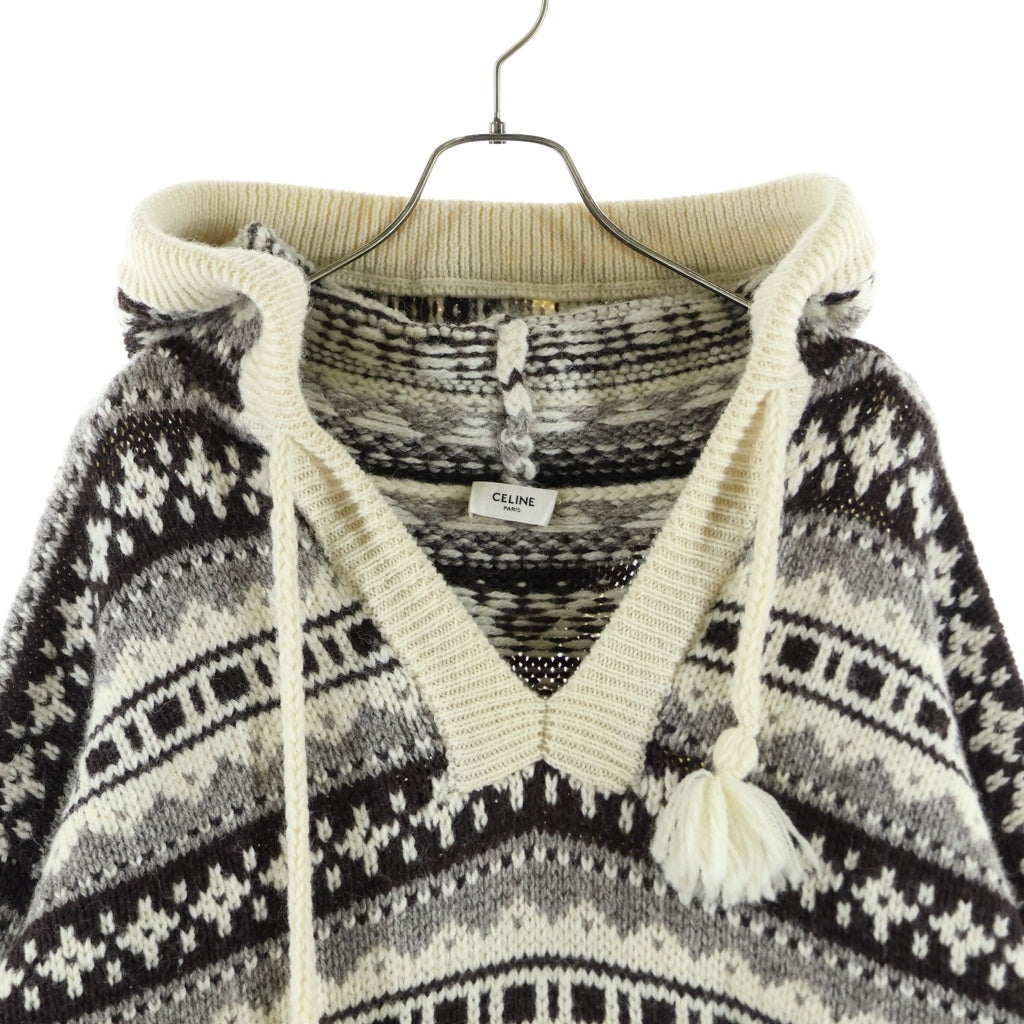CELINE(セリーヌ) 21AW Nordic Knit Hoodie ノルディックニットフーディー プルオーバーパーカー アイボリー/ブラウン 2A80R107O