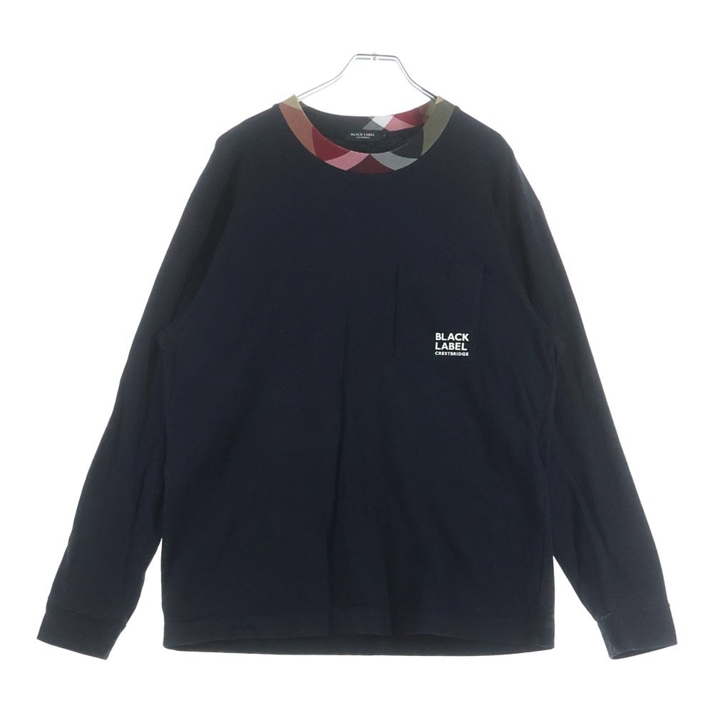 BLACK LABEL CRESTBRIDGE(ブラックレーベルクレストブリッジ) チェックトリム切替 クルーネック長袖Tシャツ カットソー ブラック