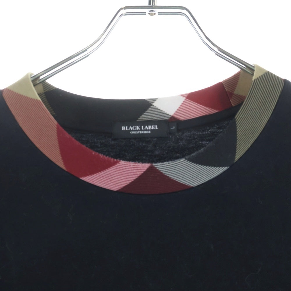 BLACK LABEL CRESTBRIDGE(ブラックレーベルクレストブリッジ) チェックトリム切替 クルーネック長袖Tシャツ カットソー ブラック