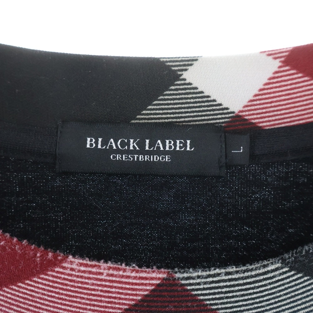 BLACK LABEL CRESTBRIDGE(ブラックレーベルクレストブリッジ) チェックトリム切替 クルーネック長袖Tシャツ カットソー ブラック