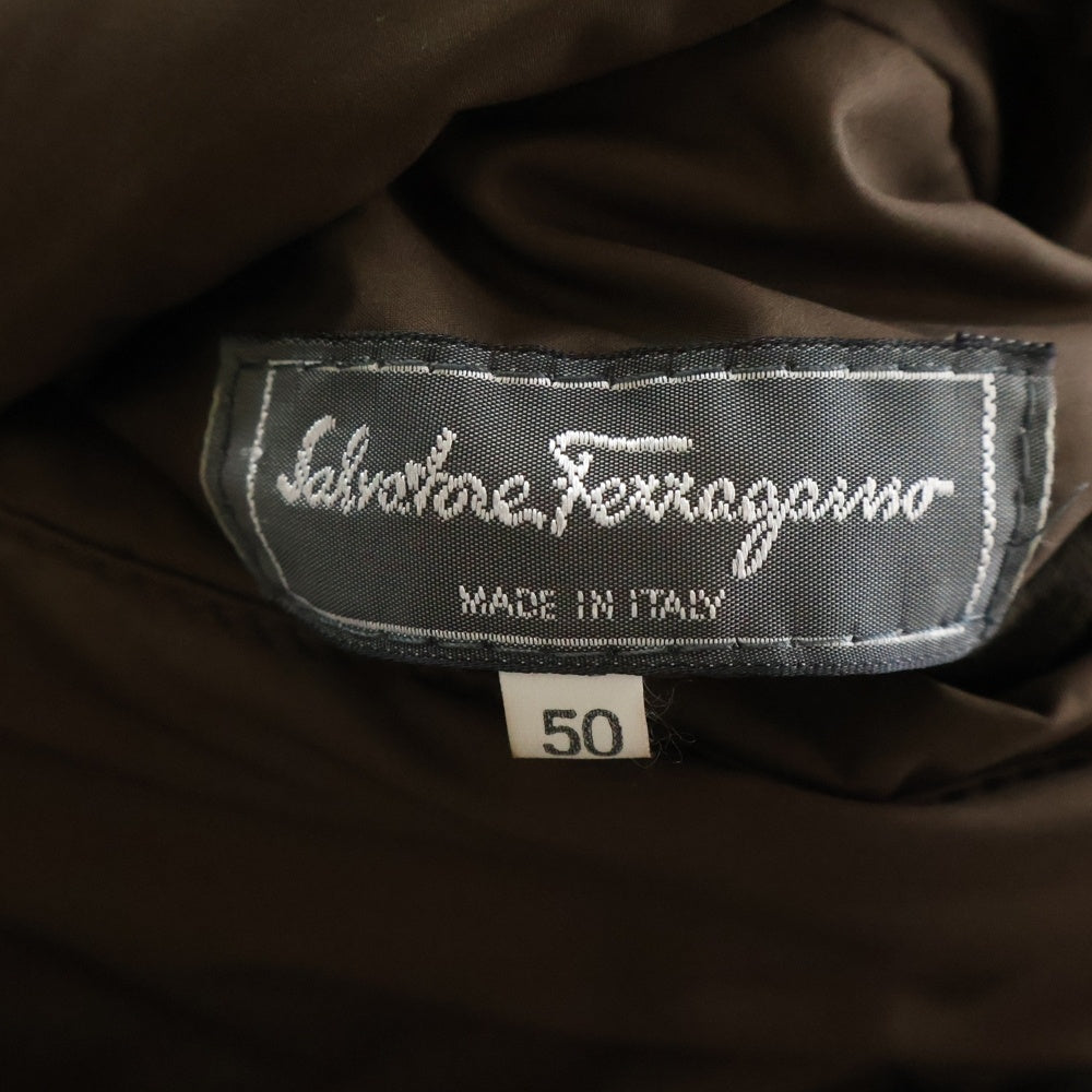 FERRAGAMO(フェラガモ) レザー ナイロン リバーシブル ジップアップ 中綿ジャケット ブルゾン ブラウン