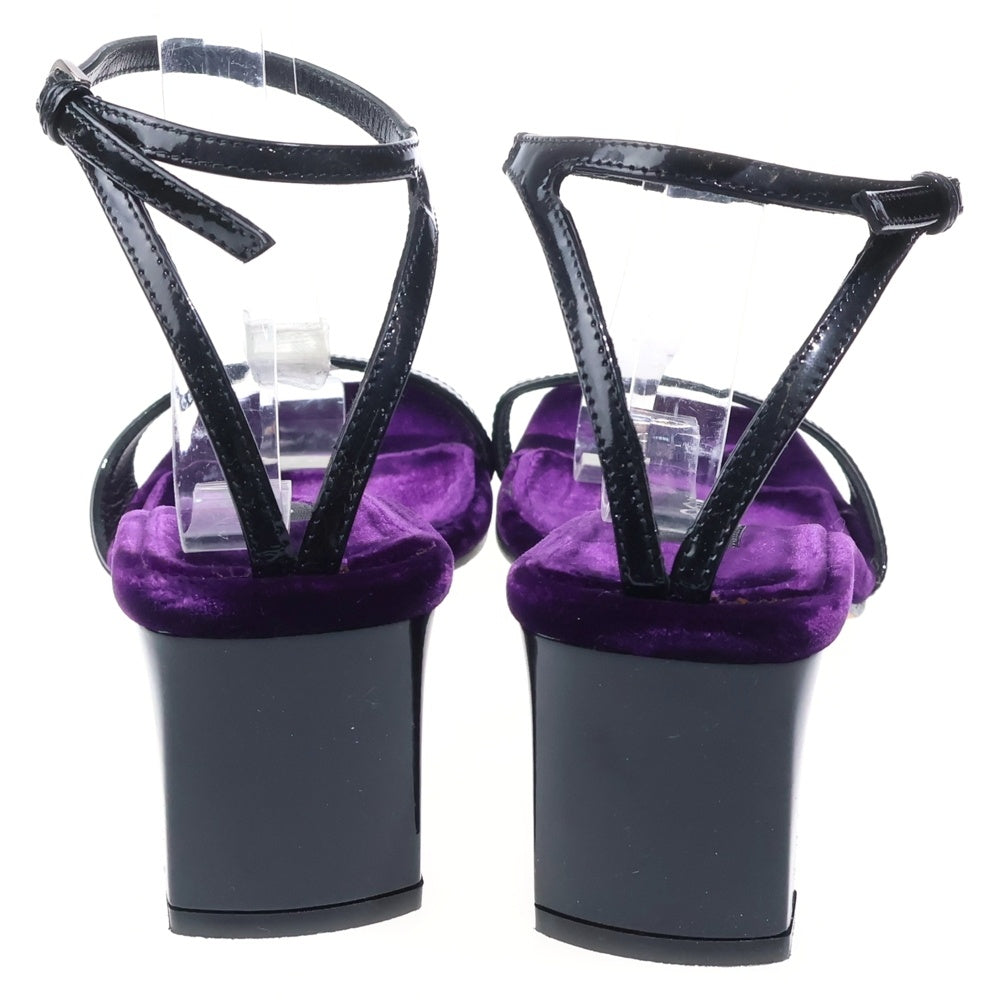 Sergio Rossi(セルジオロッシ) パテントレザー ヒール ストラップ スクエアトゥ サンダル シューズ ブラック/パープル レディース