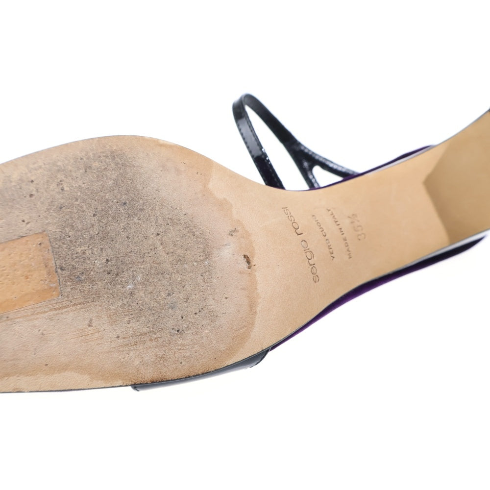 Sergio Rossi(セルジオロッシ) パテントレザー ヒール ストラップ スクエアトゥ サンダル シューズ ブラック/パープル レディース