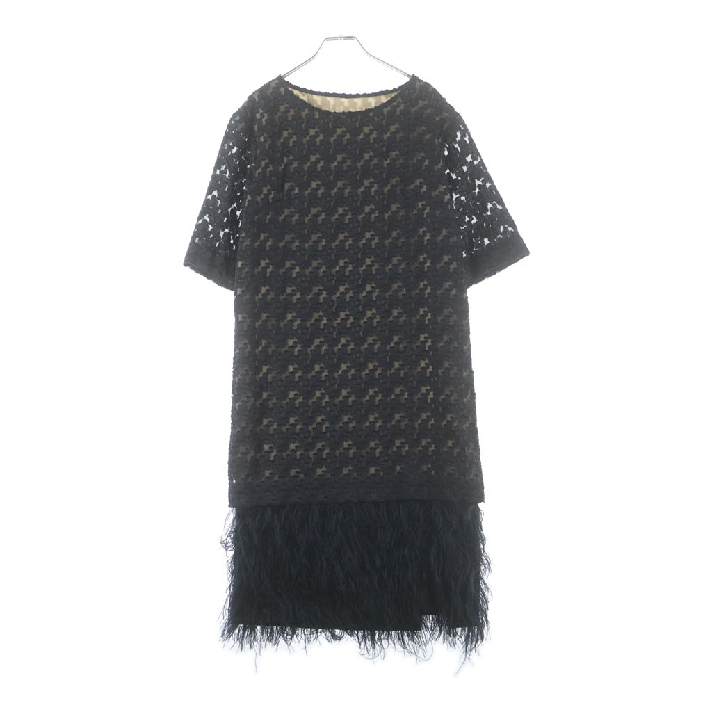 DRIES VAN NOTEN(ドリスヴァンノッテン) シアー 総柄ジャガード レイヤードデザイン 半袖 タイト ワンピース ブラック レディース