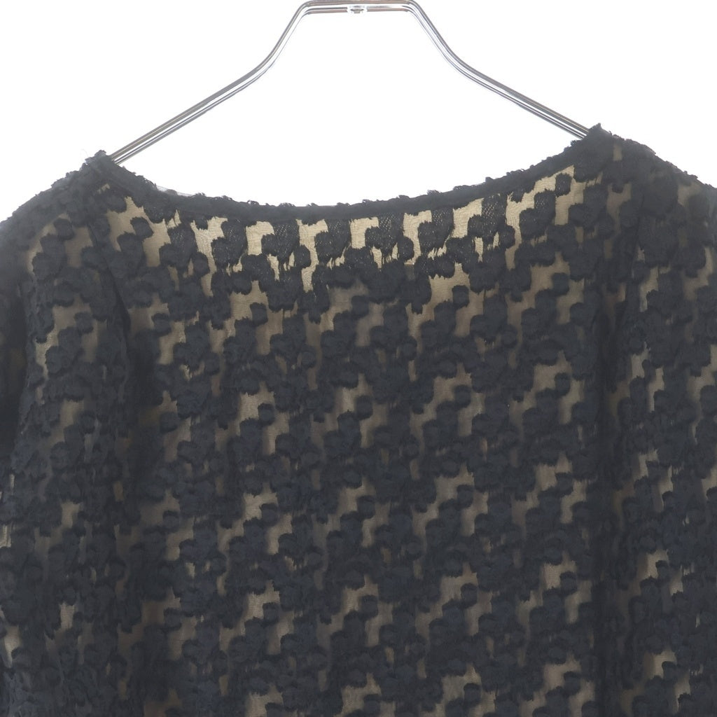 DRIES VAN NOTEN(ドリスヴァンノッテン) シアー 総柄ジャガード レイヤードデザイン 半袖 タイト ワンピース ブラック レディース
