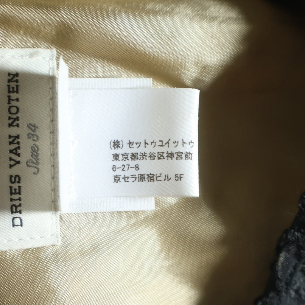 DRIES VAN NOTEN(ドリスヴァンノッテン) シアー 総柄ジャガード レイヤードデザイン 半袖 タイト ワンピース ブラック レディース