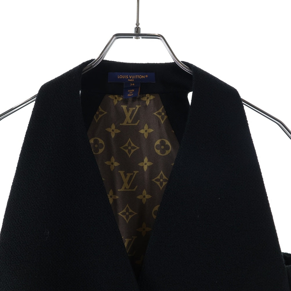 LOUIS VUITTON(ルイヴィトン) 23SS 裏地モノグラム柄 ウール ビッグボタン ダブルブレスト ミニドレス ワンピース ベスト ブラック RW231B ZX6 FORO96 レディース