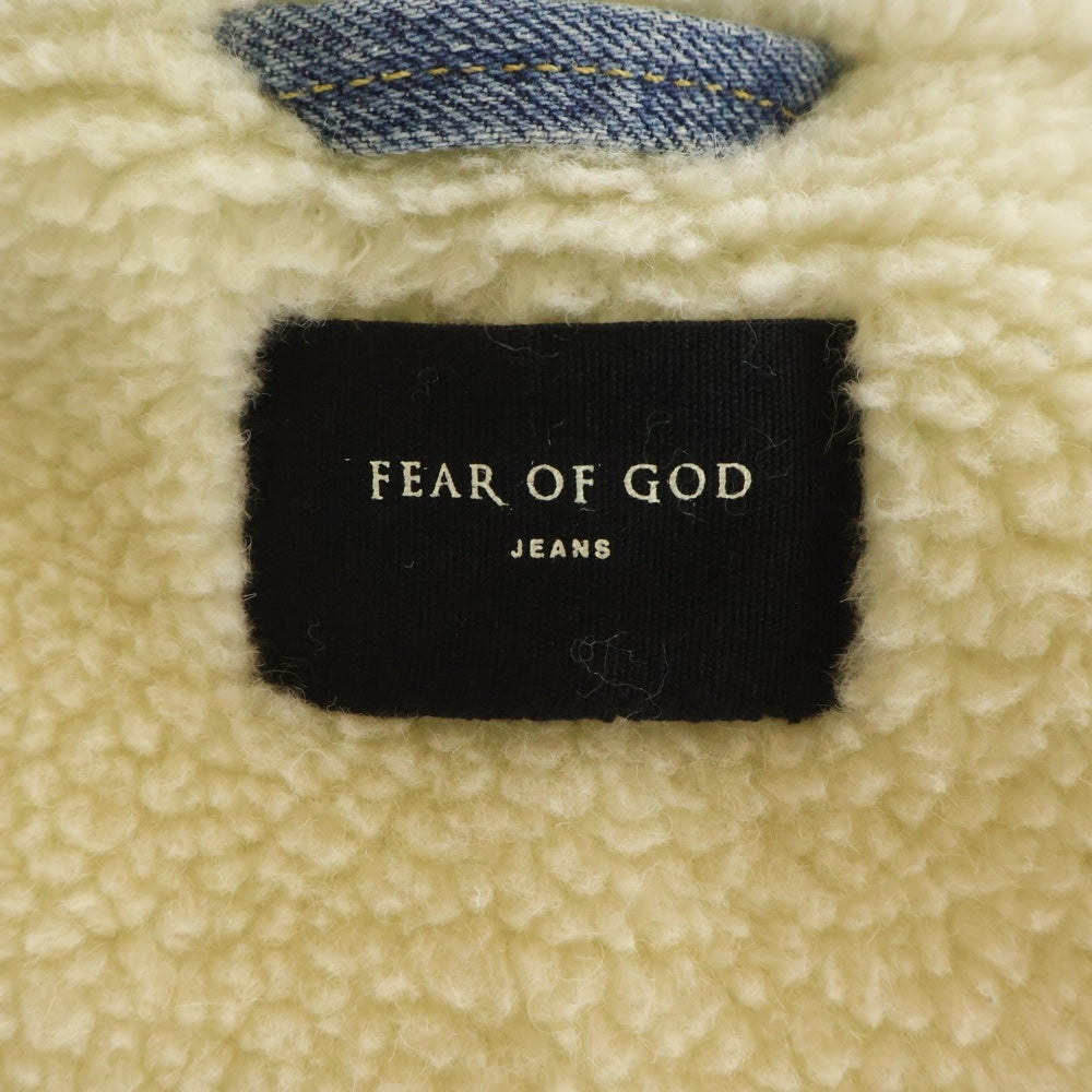 FEAR OF GOD(フィアオブゴッド) ウォッシュ加工 デニム ボアライニング ジップアップ ロング ジャケット コート インディゴ