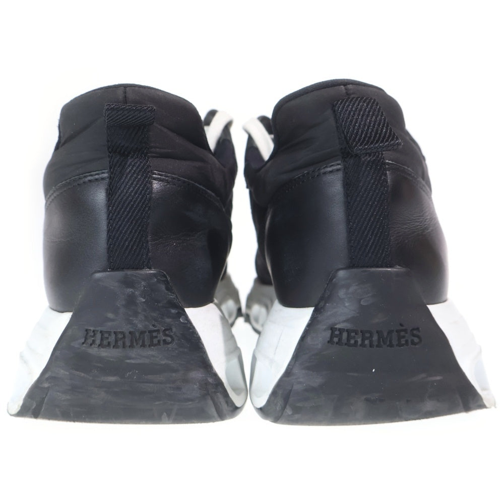 HERMES(エルメス) インパルス Hロゴ レザー ナイロン レースアップ ローカットシューズ スニーカー ブラック レディース