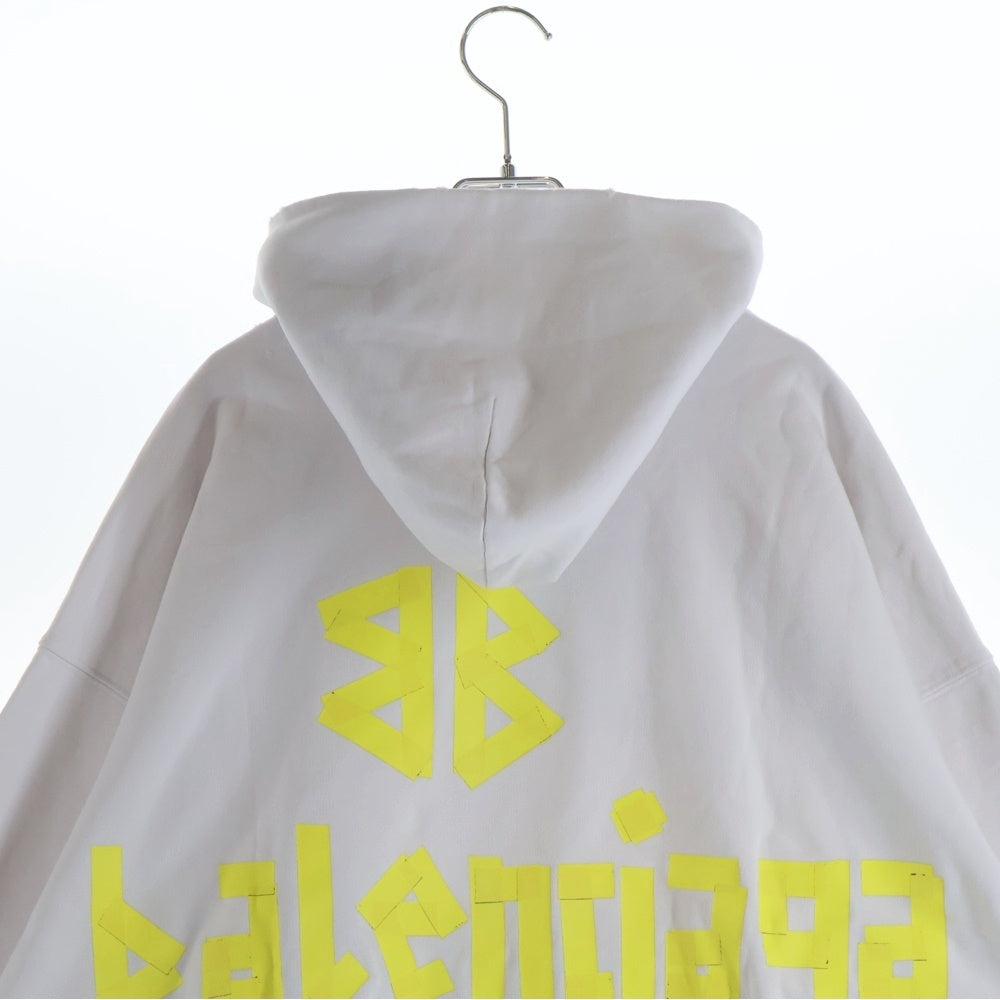 BALENCIAGA(バレンシアガ) )23SS Tape Type Ripped Pocket Hoodie テープロゴ ダメージ加工 プルオーバースウェットパーカー フーディー ホワイト 744441