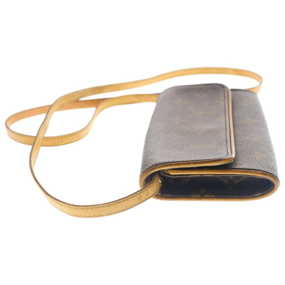 LOUIS VUITTON(ルイヴィトン) モノグラム ポシェットツインPM ショルダーバッグ ミニバッグ ブラウン レザー×PVC M51854 ゴールド金具 レディース