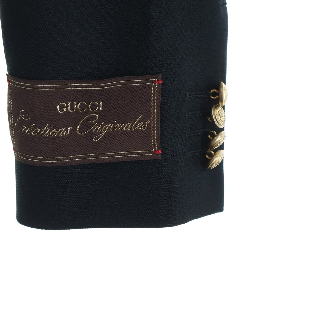 GUCCI(グッチ) 袖口ラベル ゴールドボタン ピークドラペル 2B テーラードジャケット ブラック 731307 レディース