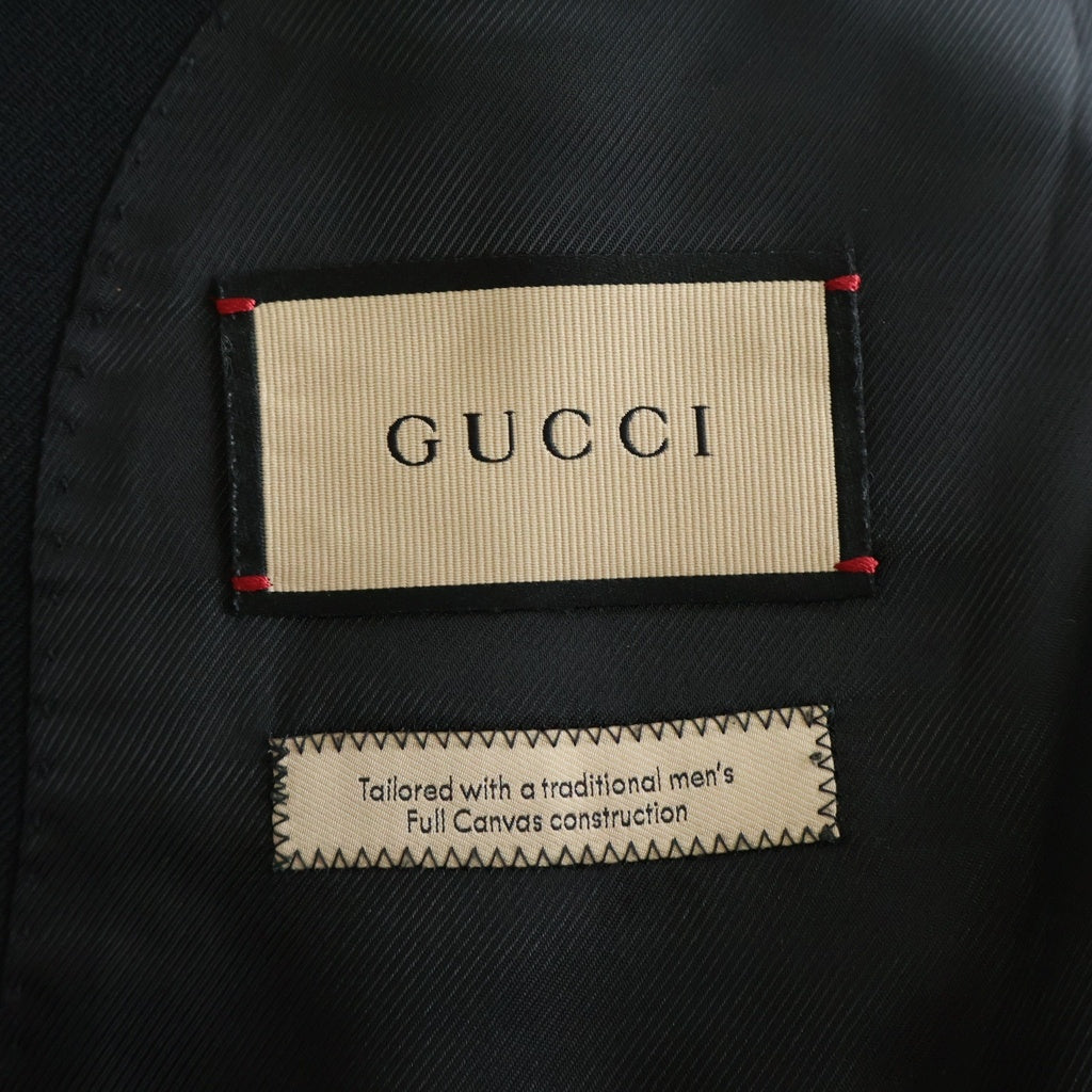 GUCCI(グッチ) 袖口ラベル ゴールドボタン ピークドラペル 2B テーラードジャケット ブラック 731307 レディース