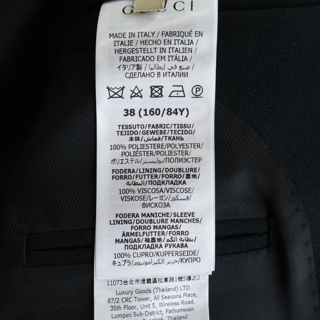 GUCCI(グッチ) 袖口ラベル ゴールドボタン ピークドラペル 2B テーラードジャケット ブラック 731307 レディース