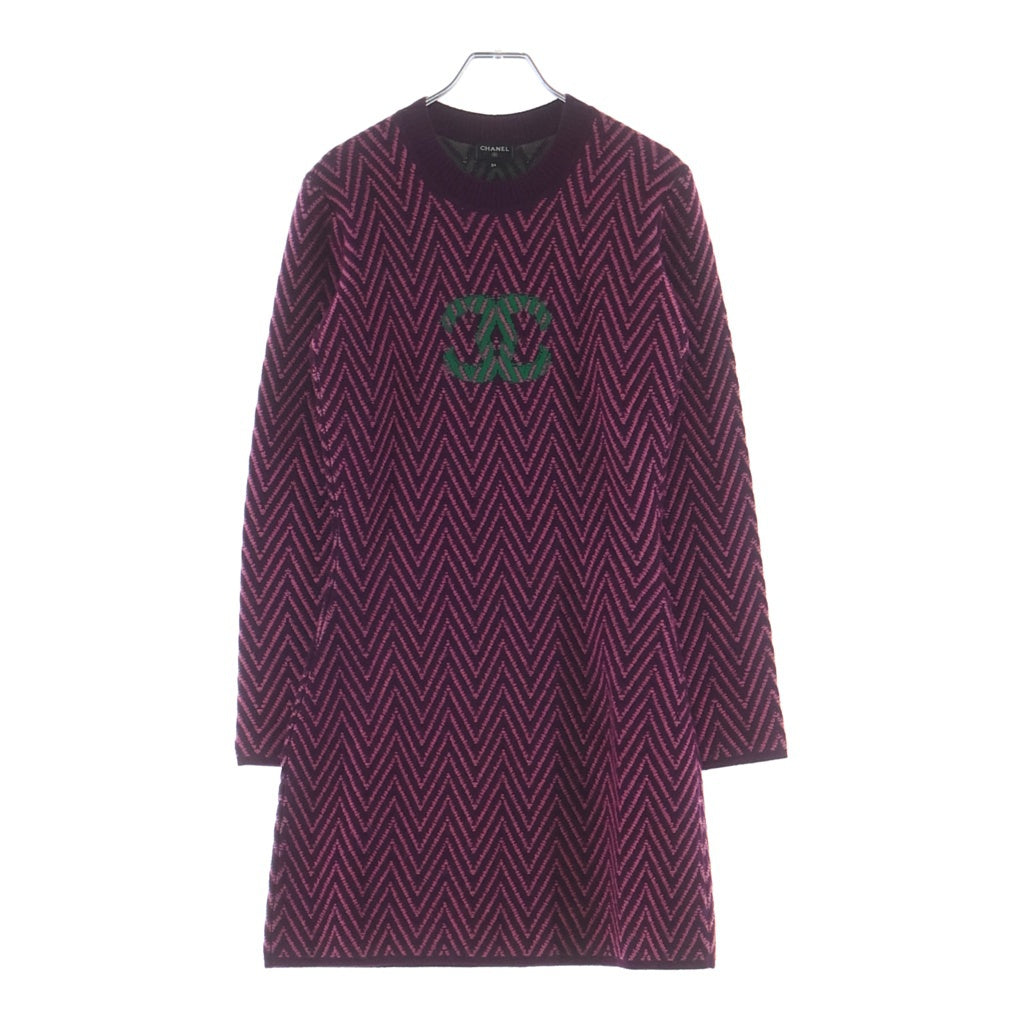 CHANEL(シャネル) ココマーク ヘンリーボーン柄 ロングワンピース パープル×ピンク P71619K10290 レディース