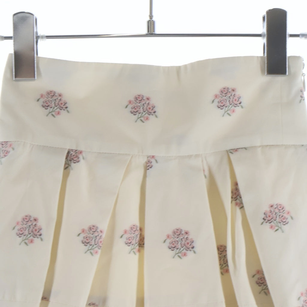 Christian Dior(クリスチャンディオール) ハイウエスト フローラルプリント ひざ丈スカート フラワー刺繍 アイボリー×ピンク #34 5E21318A1366 レディース