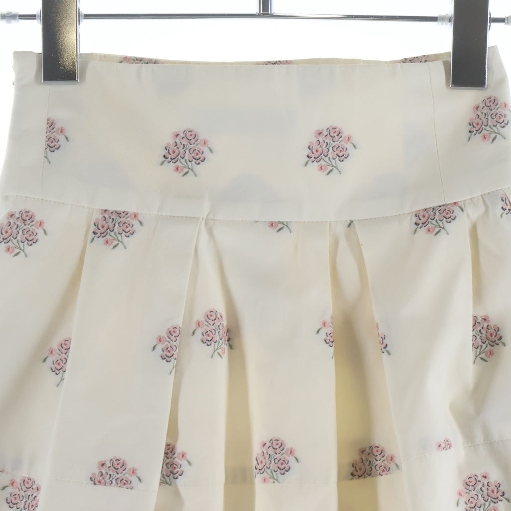 Christian Dior(クリスチャンディオール) ハイウエスト フローラルプリント ひざ丈スカート フラワー刺繍 アイボリー×ピンク #34 5E21318A1366 レディース