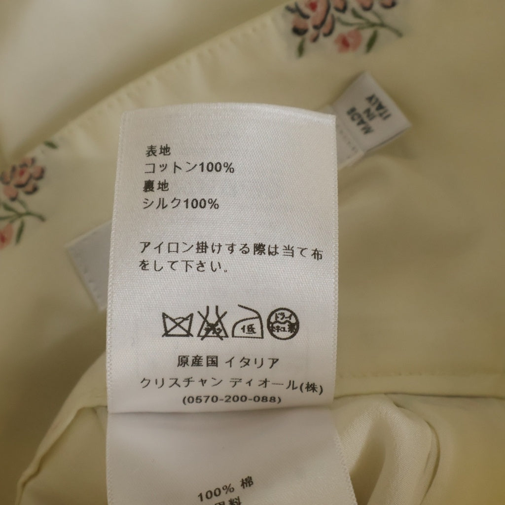 Christian Dior(クリスチャンディオール) ハイウエスト フローラルプリント ひざ丈スカート フラワー刺繍 アイボリー×ピンク #34 5E21318A1366 レディース