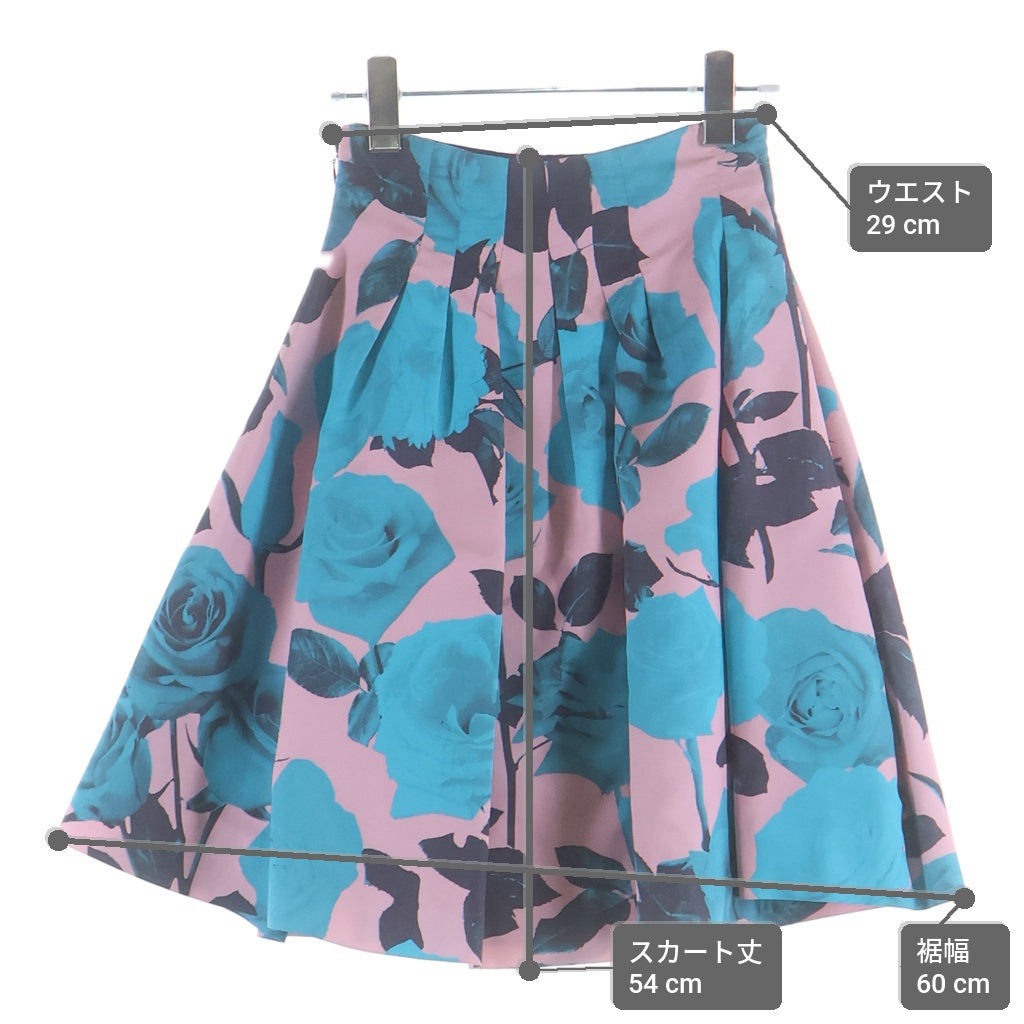 Christian Dior(クリスチャンディオール) ひざ丈スカート バラ ターコイズブルー×ピンク #34 4E21338A1681 レディース