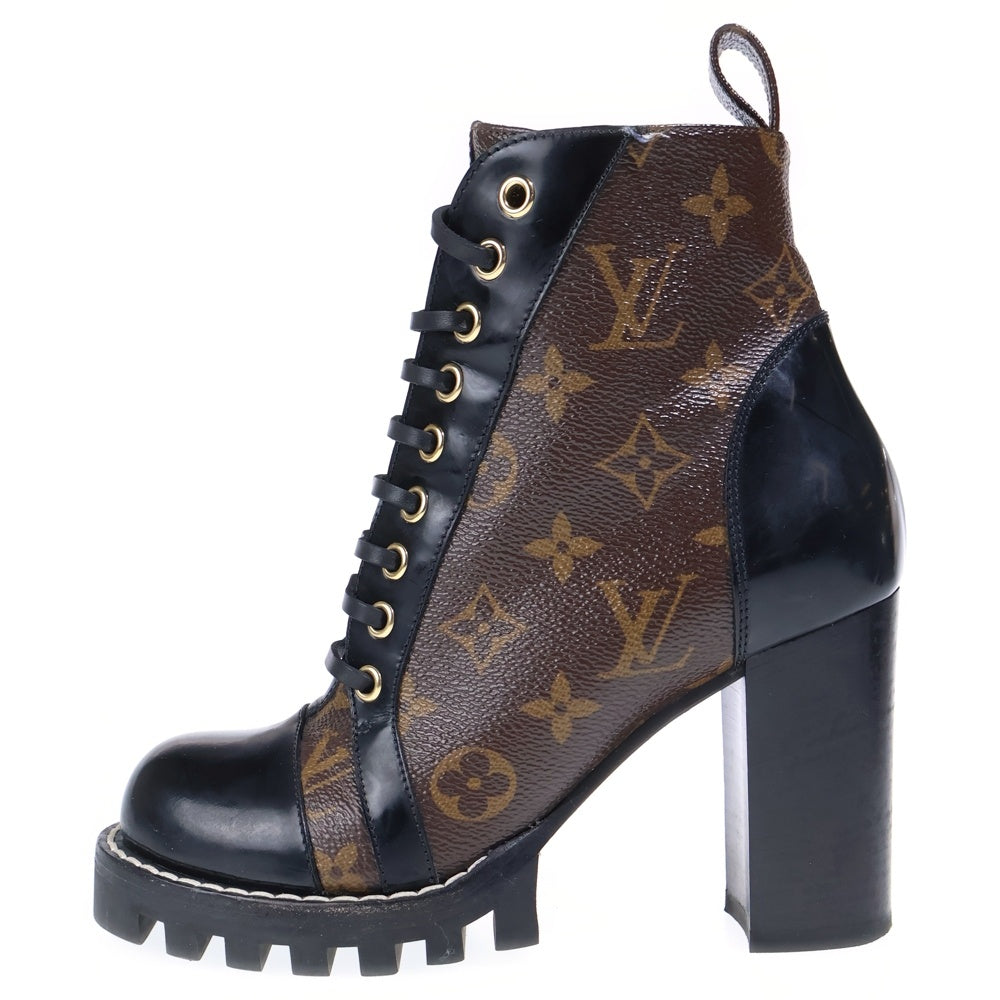 LOUIS VUITTON(ルイヴィトン) スタートレイルライン モノグラム PVC レザー サイドジップ ヒール アンクル ショートブーツ ブラウン レディース MA0260